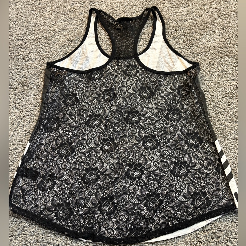 Women’s Express Black and White sequin Embellished Tank with black lace back, S - Picture 4 of 7
